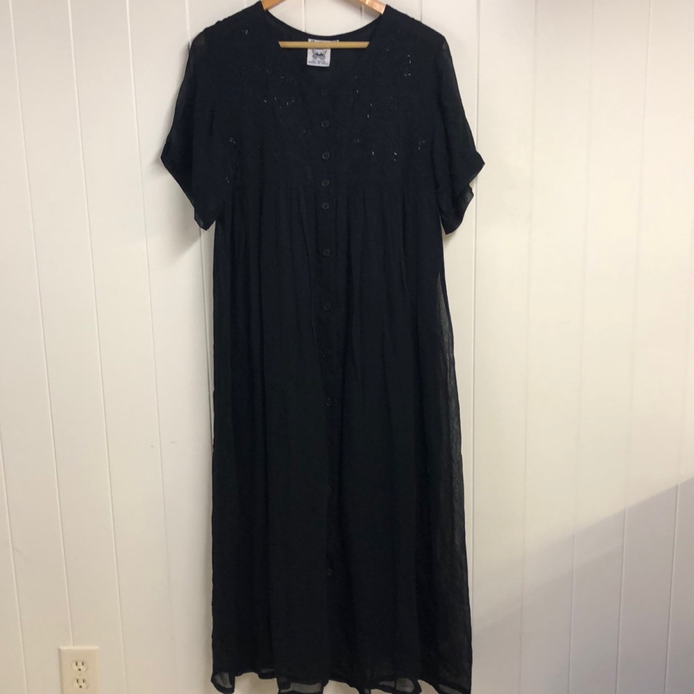 Papillon Black Vintage Beaded Button Up Dress ❤️